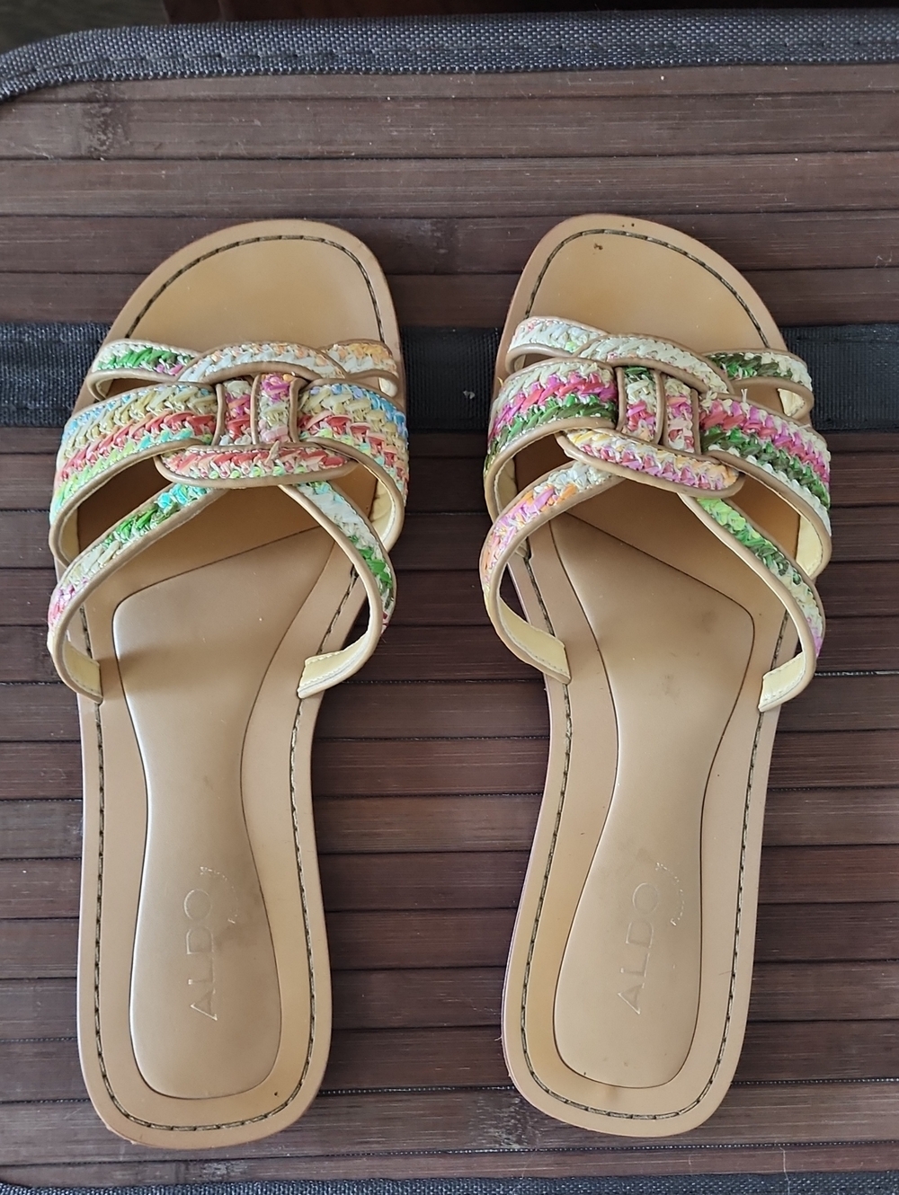 Aldo Multicolor Braided Strap Slide Sandals - Yellow, Pink, Green